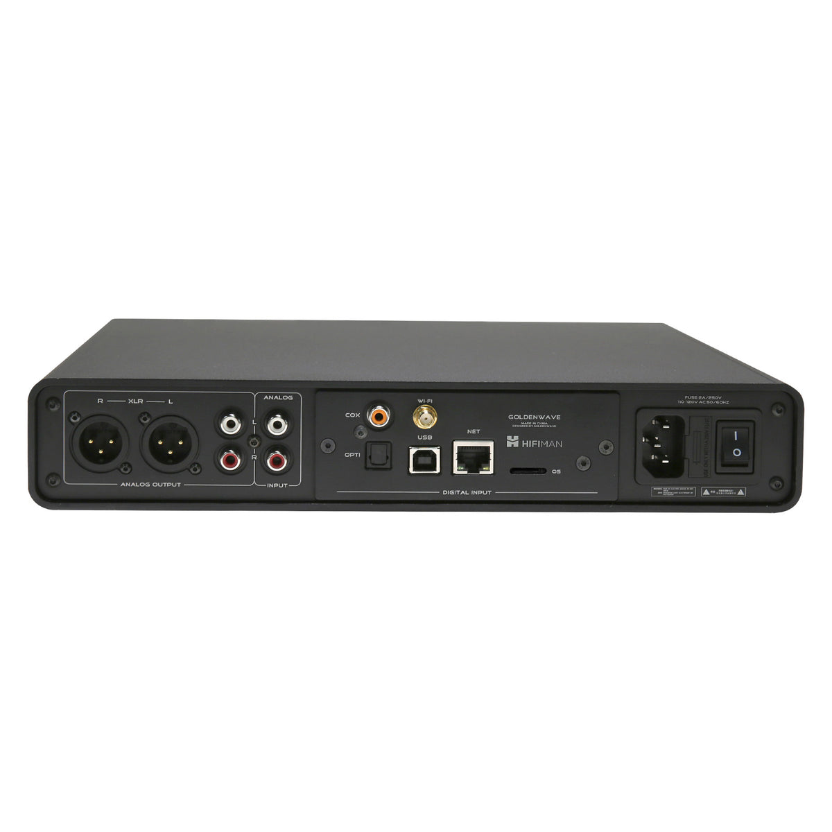 HiFiMAN SERENADE Wi-Fi R2R DAC, Headphone Amp & Streamer HiFiMAN SERENADE Wi-Fi rear panel with Ethernet USB XLR and RCA connections